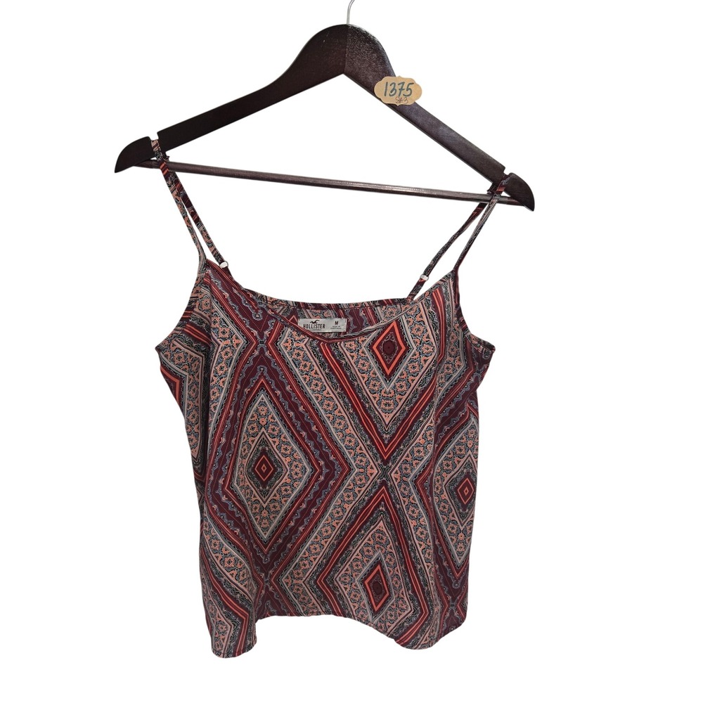Hollister Womens Medium Cami Top Burgundy Geometric Paisley Print Boho 3Z4573